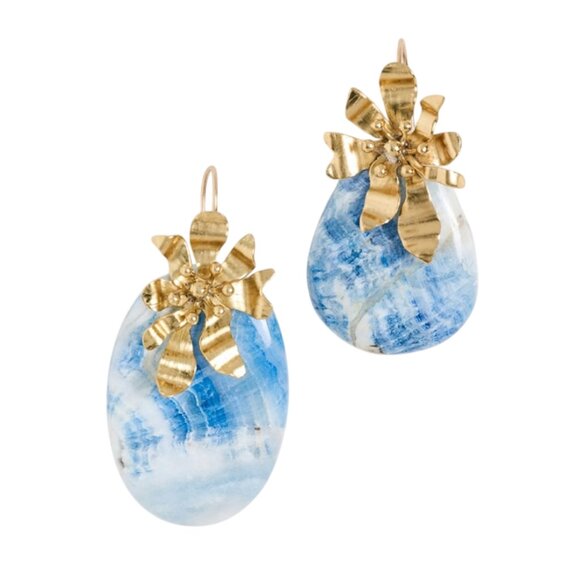 NEW NIB Ulla Johnson Floret Stone Drop Earrings Womens Blue Gold Floral Gray Set - Picture 8 of 8